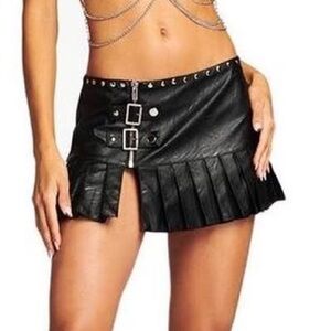 I.AM.GIA Black Leather Mini Skirt with Buckles